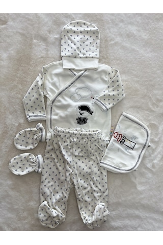 Desenli 5li Zıbın Set Beyaz - Pembe