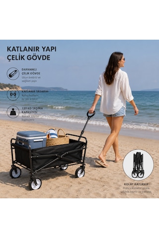 Katlanır Çelik Plaj Arabası Kamp Piknik Taşıma Vagonu Büyük Boy