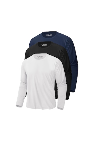 Rich Erkek Siyah-beyaz-lavicert 3'lü Paket Basic Uzun Kollu Tişört Sporcu Body T-shirt Lacivert