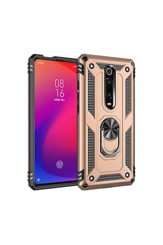 Xiaomi Mi 9t Kılıf Sert Silikon Yüzüklü Stand Özellikli Kapak