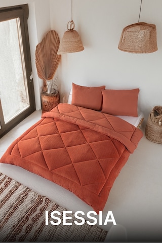 Lüks Wellsoft Çift Taraflı Yumuşak 4 Mevsim Yorgan Seti Yorgan Uyku Seti Çeyiz 195 X 215cm Kiremit
