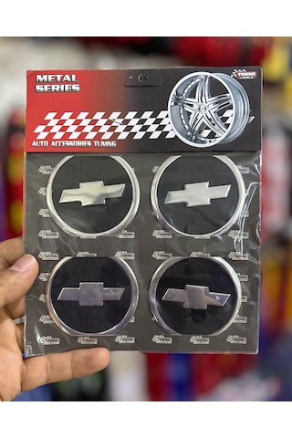 Universal Araç Uyumlu, Chevrole Jant Göbeği Arması, Sticker 4'lü Set 60mm Gri
