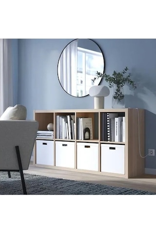 Ikea Kallax Açık Raf Ünitesi, Ağartılmış Meşe Görünümlü 77x147 Safirmeşe