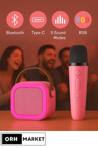 Kablosuz Karaoke Bluetooth Hoparlör Tek Mikrofonlu Rgb Işıklı, Taşınabilir, Usb/sd Parti Hoparlörü