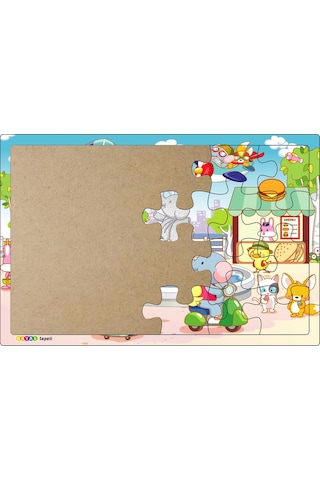 Sevimli Hayvanlar Şehirde  3-9 Yaş Için 24 Parçalı Ahşap Puzzle Y