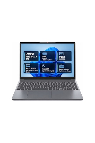 Lenovo Ideapad Slim3 16ARP10 83K700PTTR R7-170 8 GB 512 GB SSD 15.3" Dos WUXGA Dizüstü Bilgisayar