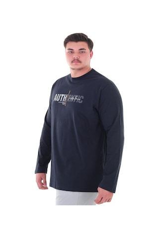 Erkek 115-155 Kilo Arası İçin Uygun Uzun Kol Bisiklet Yaka Mevsimlik Baskılı İnce Sweatshirt Lacivert