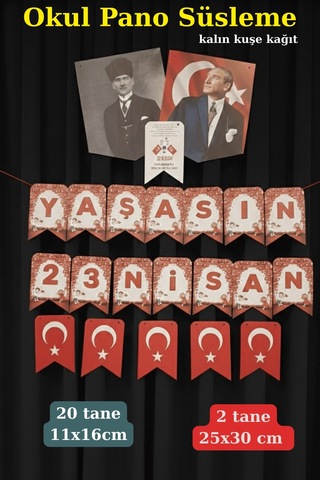 23 Nisan Okul Pano Süsleme Seti Yaşasın 23 Nisan Afiş & Bayraklı Süs Kalın Kuşe Kağıt Standart