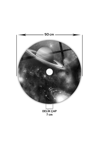 Cam Avize Göbeği | Galaksi Desen | Siyah-Beyaz Fon | Çap50cm Galaksi Desen - Beyaz - Siyah