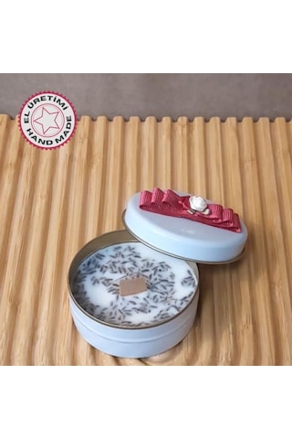 Uretti - Ayşe 7362 3239 El Yapımı Lavanta Kokulu Metal Kutuda Mum - 3 X 7 Cm Beyaz