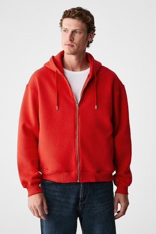 Grimelange Ashby Erkek Kapüşonlu Fermuarlı Cepli Kordonlu Boxy Kalıp Kırmızı Sweatshirt Kırmızı
