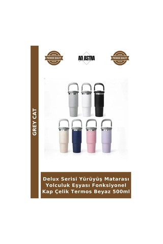 Delux Serisi Yürüyüş Matarası Yolculuk Eşyası Fonksiyonel Kap Çelik Termos Beyaz 500ml