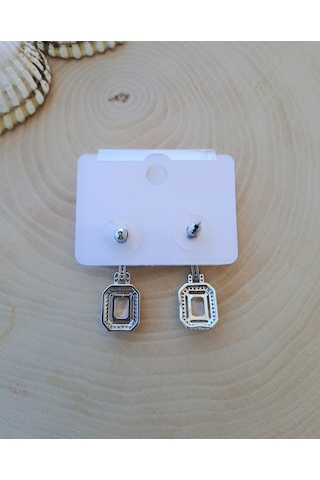 Dali Shop Baget Taşlı Küpe Gümüş Renk Gümüş