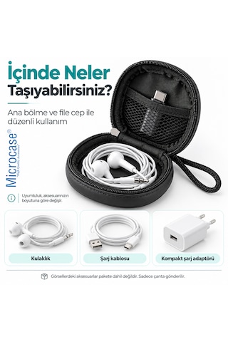 Microcase Mini Yuvarlak Çok Amaçlı Kulaklık Şarj Aleti Kablo Vb Aksesuar Saklama Çantası Al7001 Siyah