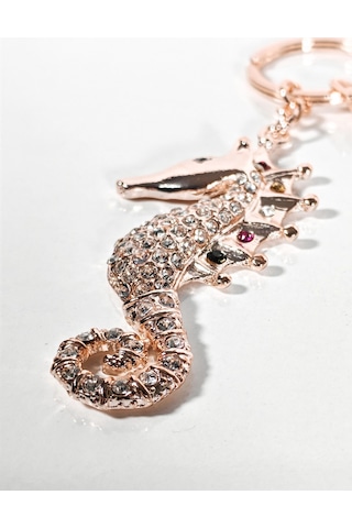 Taşlı Denizatı Anahtarlık Rose Gold Işıltılı Şık Çanta & Anahtar Aksesuarı Çok Renkli