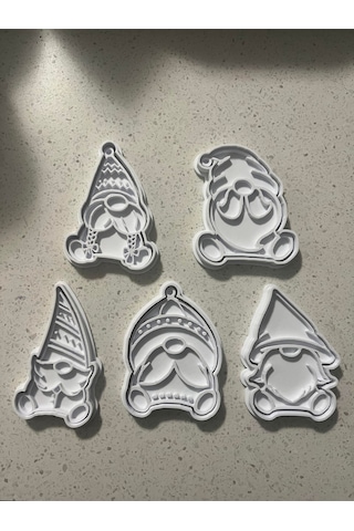 Yılbaşı Temalı Sakallı Cüce Gnome Figürlü 5'li Kurabiye Kalıbı Seti Çok Renkli