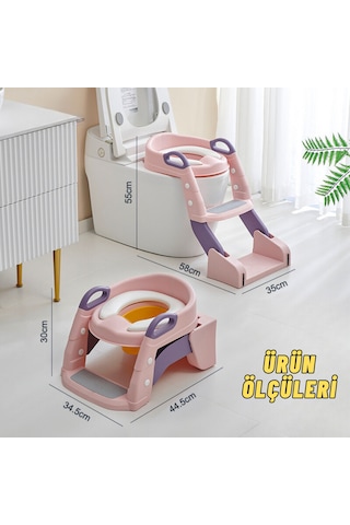 Çocuk Tuvalet Eğitimi Katlanır Klozet Adaptörü ve Lazımlık Pembe
