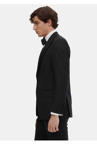 Ramsey Siyah Düz Thin&taller Slim Fit Kruvaze Yaka Dokuma Smokin Takım Elbise