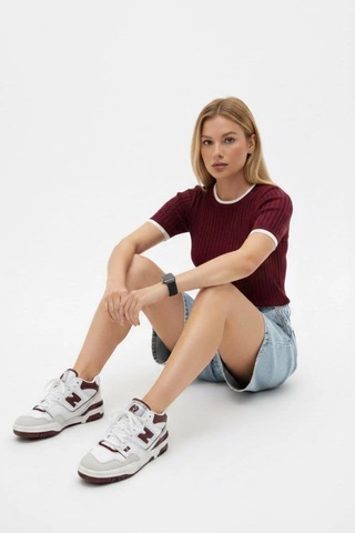 Rovebella Riga Kontrast Detaylı Bordo Triko