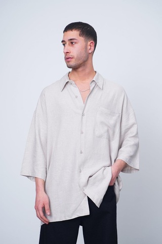 Taş Basic Yarım Kollu 1b Ch Oversize Gömlek Taş