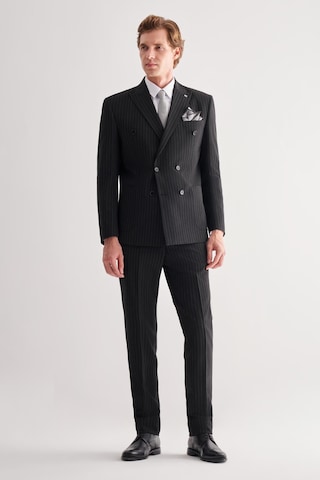 İmza Siyah Kırlangıç Yaka Çizgili Kruvaze 6 Drop Slim Fit Tam Astar Esnek Takım Elbise 1001255154