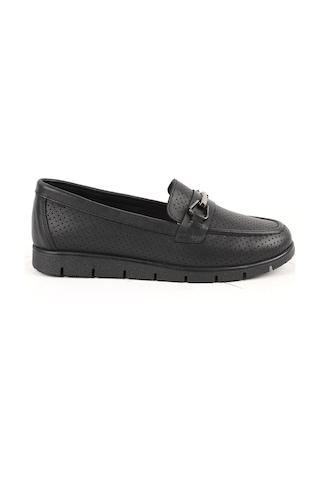 Libero L076.2500-1 Lazer Kesim Metal Tokalı Esnek Kalın Eva Taban Kadın Loafer Siyah