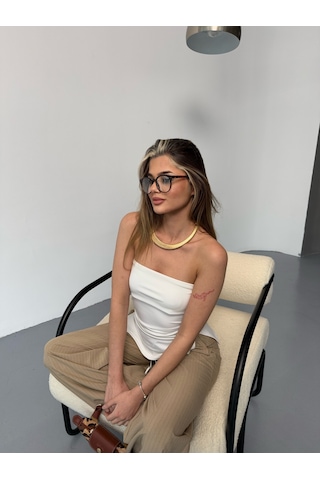 Kadın Straplez Bluz Beyaz