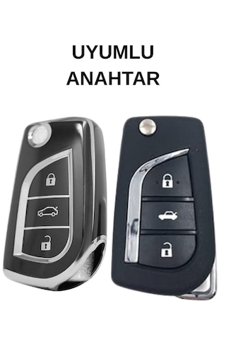 Toyota Corolla Auris Yaris Verso Avensis Aygo Hilux 3 Buton Nano Anahtar Kılıfı Siyah Gümüş