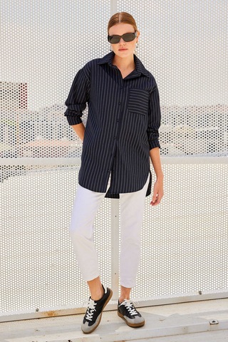 Gabria Tek Cep Arkası Uzun Gömlek Siyah