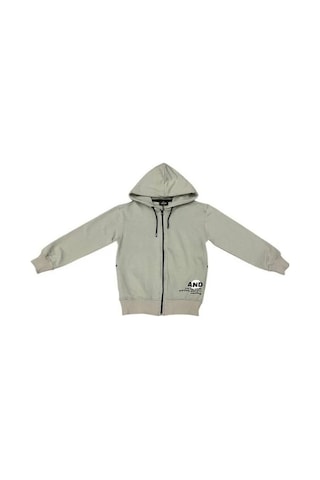 Erkek Çocuk Kapüşonlu Fermuarlı Pamuklu Hırka-15355 Gri