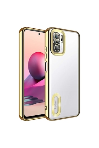 Xiaomi Redmi Note 10 Kılıf Kamera Korumalı Logo Gösteren Zore Omega Kapak Gold