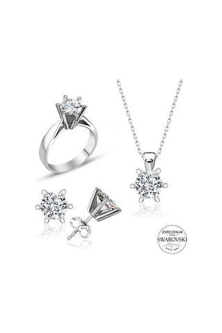 Sertifikalı Swarovski Tektaş Özel Model 925 Gümüş Set Takım