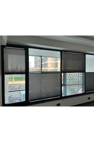Perdema Yapışkanlı Jalvolin Plise Cam Balkon Perdesi - Ofis Perdesi - Mutfak Perdesi - Salon Perdesi Gri