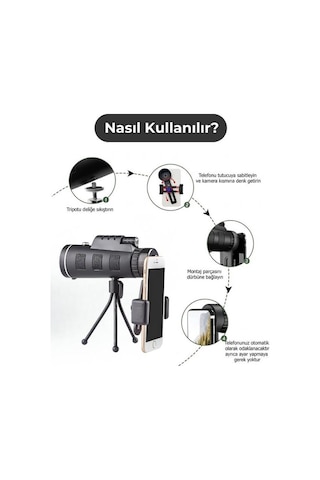 Temel Monoküler Teleskop, Telefon Tutuculu Tripodlu Su Geçirmez Tek Göz Dürbün