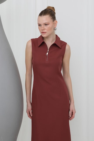 Soul 32149 Kadın Fermuar Detaylı Midi Elbise Burgundy