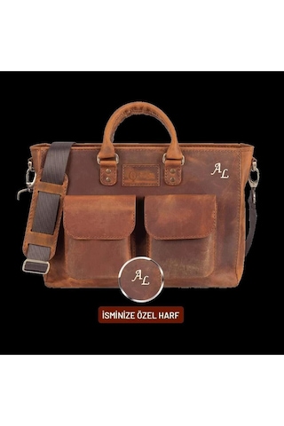 İsme Özel Askılı Cepli Evrak - Laptop Çantası - %100 Crazy Deri - Ac09003 - Taba-134860 Siyah