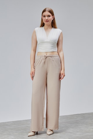 Genius Store Kadın Pantolon Geniş Paça Yüksel Bel Cepli Çizgili Pantolon Çizgili-pantolon Bej
