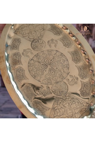 Dmt Gaziantep Bakır 34,5 Cm Osmanlı El İşi Sunum Tepsi Kına Tepsisi 34.5cmx21.5cm Gold