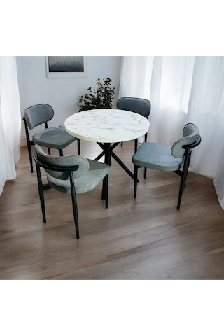 Yeliz Mutfak Masa Takımı 4 Kişilik Beyaz Mermer Desenli Yeliz012 Açık Gri