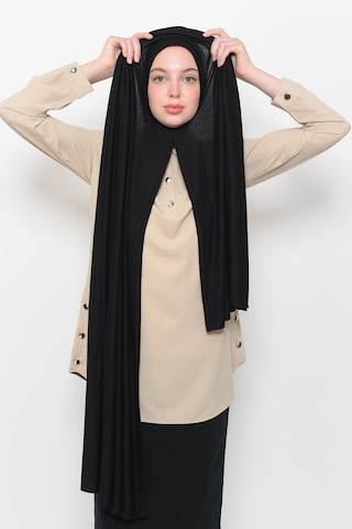 Hazır Pratik Geçmeli Lüks Düz Penye Şal Çapraz Hizalı Siyah