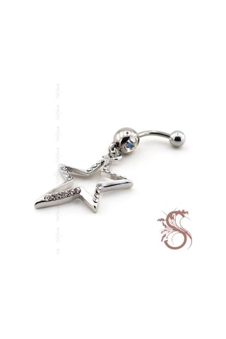 Sallantılı Yıldız 316L Çelik Göbek Piercing P296 Gümüş
