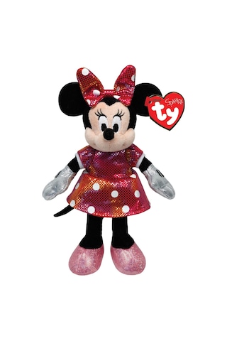 Ty Parlak Gökkuşağı Elbiseli Minnie Mouse Sesli Peluş 15 Cm.