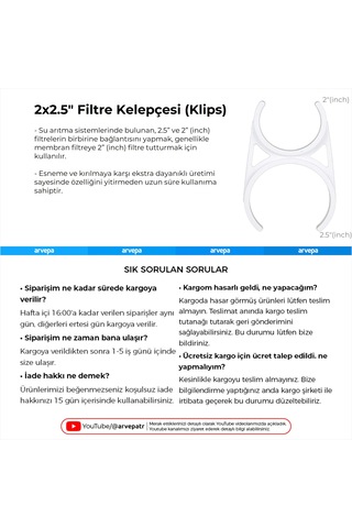 Su Arıtma Cihazı 2x2.5" Filtre Kelepçesi Klips 10 Adet