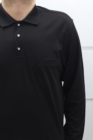 Santa Dmc Tekstil Erkek Düz Klasik Kesim Rahat Kalıp Polo Yakalı Tek Cep Kışlık Ince Sweat siyah