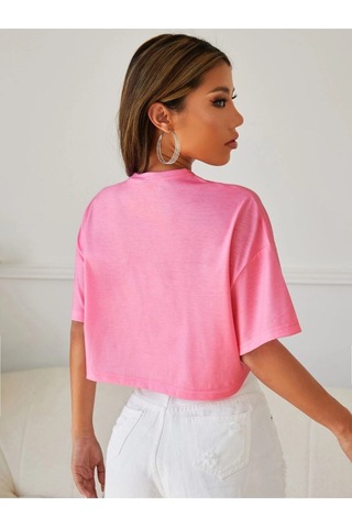 Flood Of Style Kadın Pudra Pembe Sunset Baskılı Oversize Crop