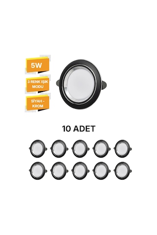 K2 Kdl110 Siyah-krom Kasa Üç Fonksiyonlu Spot 5w -10 Lu Paket Siyah - Krom