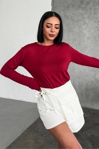 Lisinya Rahat Ve Şık Uzun Kollu Bisiklet Yaka Likralı Viskon Penye Body Bordo Çok Renkli