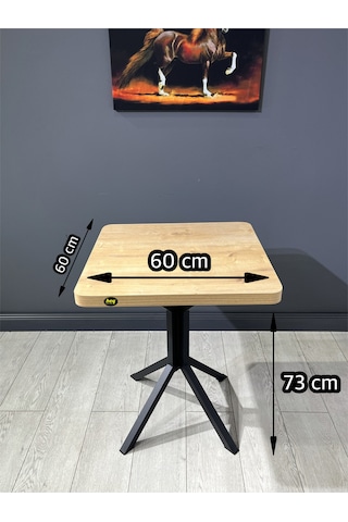 Zeren Safirmeşe Kare Mutfak Yemek Masası Balkon Masası Siyah Ayak 60 Cm Safir