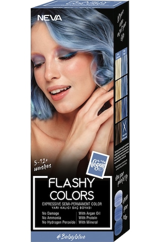 Neva Color Flashy Colors Yarı Kalıcı Saç Boyası Baby Blue / Bebek Mavi 100 ML