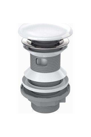 Sifon Tapası - Bas Aç - Beyaz Seramik Başlıklı -taşma Delikli-sifon Hariç